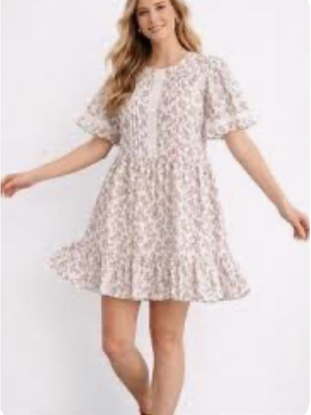 Joe Fresh Cream and Light Pink Floral Tiered Mini Dress